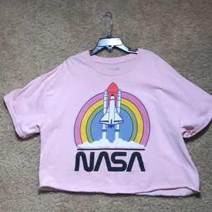 Pink Cropped Nasa Shirt
